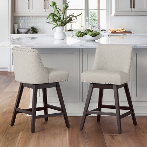 Arceso Bar Stools Set of 2, 26 Inch Swivel Counter Stools with Back, Faux Leather Upholstered Barstools, Solid Wood Legs with Footrest,  for Kitchen - 1 of 4
