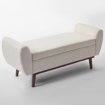 Hyleory Linen Upholstered Storage Bench with Solid Wood Legs for Bedroom Living Room or Entryway