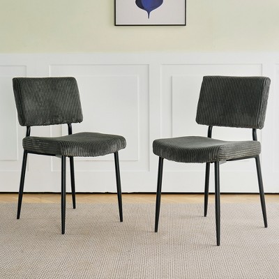 DOMETOUR Modern Simple Dining Chair Fabric Upholstered Kitchen Chairs with Black Metal Legs Set of 2