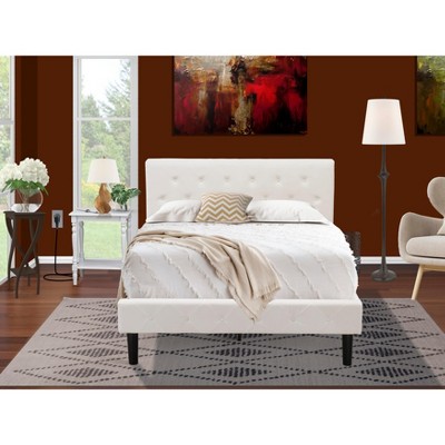 East West Furniture 2 Piece Bedroom Set - Full Size Button Tufted Bed Frame - White Velvet Fabric Upholstered Headboard & Urban Gray Finish Nightstand