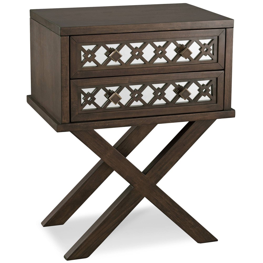 Photos - Storage Сabinet Mirrored Diamond Filigree X Base Nightstand/Table Walnut - Leick Home