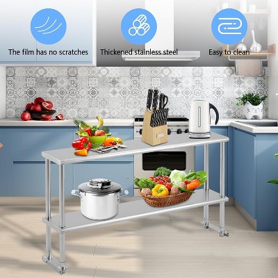 Acekool 60" NSF Stainless Steel Worktable - Commercial Prep Table with Casters & Backsplash for Kitchens