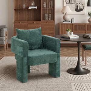 Grungis Chenille 3-Leg Accent Chair with Ergonomic Arms,Modern Comfy Arm Chair with Removable Pillow,Accent Chairs for Living Room,Gray - 1 of 4