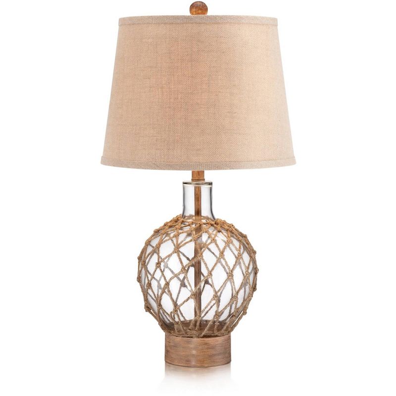 360 Lighting Modern Coastal Table Lamp 27" Tall Clear Glass Rope Net Burlap Fabric Drum Shade for Bedroom Living Room House Bedside Nightstand Office, 5 of 9