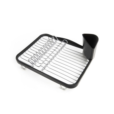 Black and Silver Metal Dish Rack with Utensil Cup
