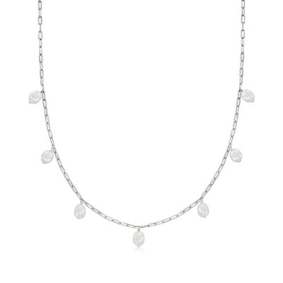 Ross-Simons 7-7.5mm Cultured Pearl Station Paper Clip Link Necklace in Sterling Silver Size 18