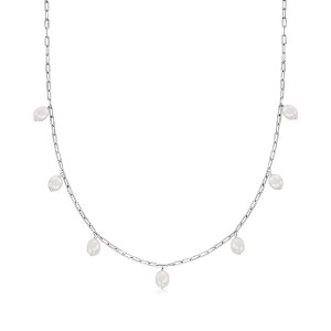 Ross-Simons 7-7.5mm Cultured Pearl Station Paper Clip Link Necklace in Sterling Silver Size 18 - 1 of 3