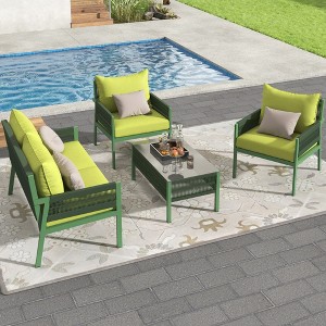 VYNXARIA 4-Piece Rope Patio Furniture Set,Outdoor Furniture with Tempered Glass Table, Patio Conversation (Fluorescent Yellow & Green) - 1 of 4