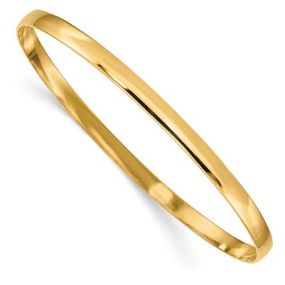 Black Bow Jewelry 4mm 14k Yellow Gold Polished Half Round Solid Bangle Bracelet