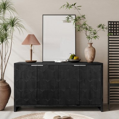 Accent Cabinet Farmhouse Style 4 Door Wooden Cabinet Sideboard Buffet Server Cabinet Storage Cabinet For Living Room Entryway