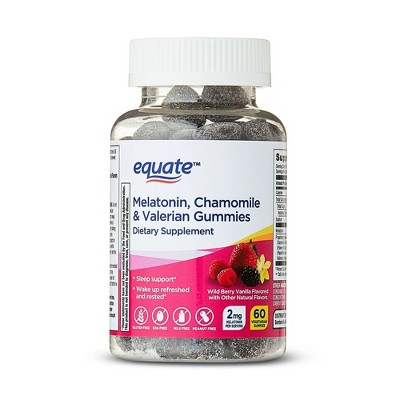 Equate Melatonin, Chamomile & Valerian Gummies, Wild Berry Vanilla Flavor, 60 Count