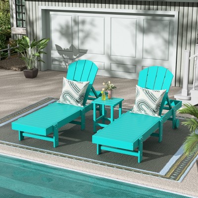 WestinTrends Malibu 3 Piece Poly Reclining Chaise Lounge With Wheels