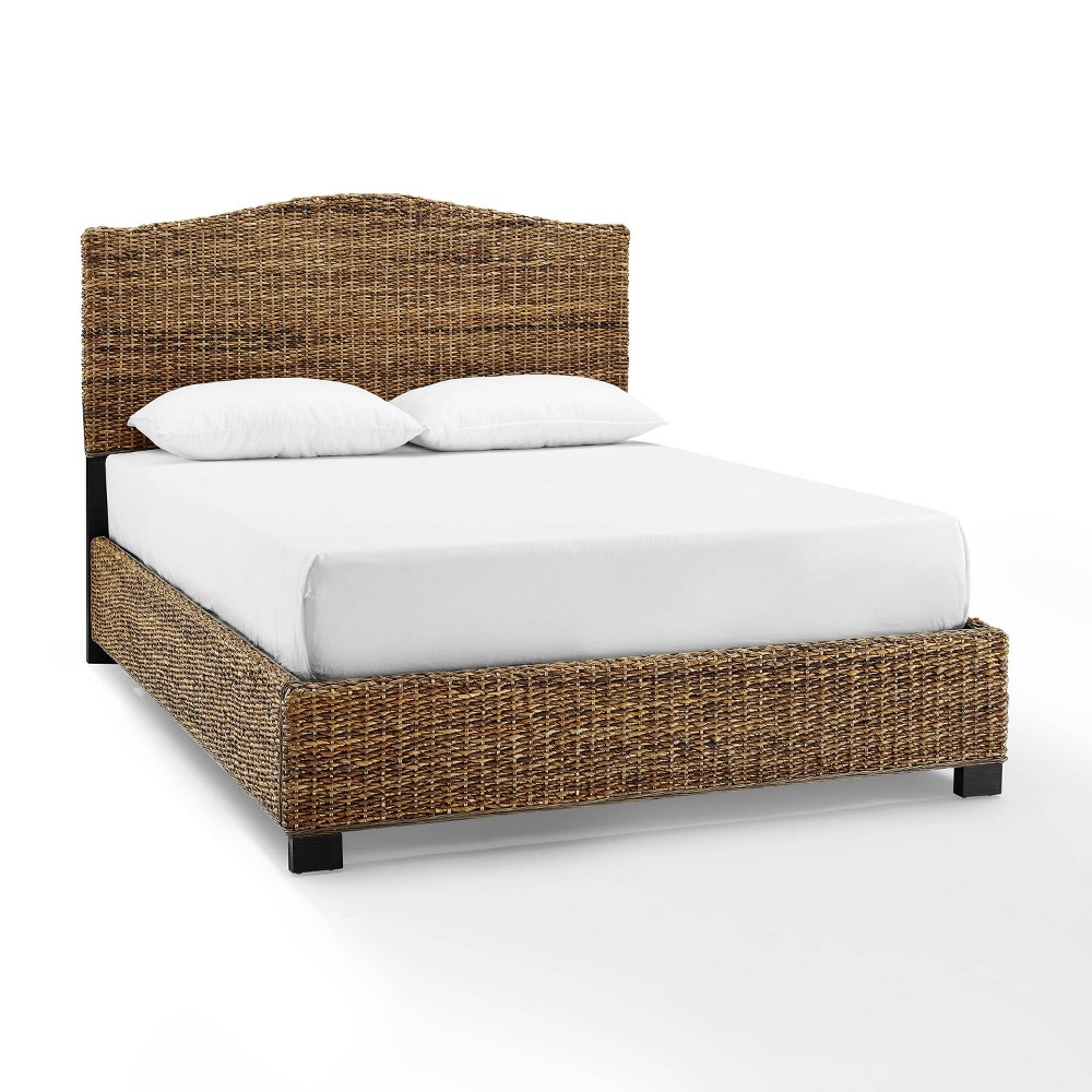 Photos - Bed Crosley King  Serena Rattan  Banana Leaf: Pine & Mahogany Frame, Coastal Style, 90-Day Warranty 