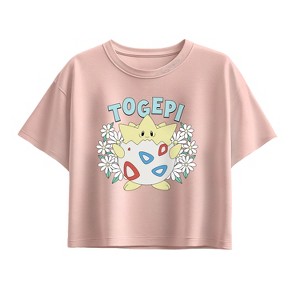 Girls' - Pokémon - Floral Togepi Short Sleeve Boxy Graphic T-Shirt - 1 of 1