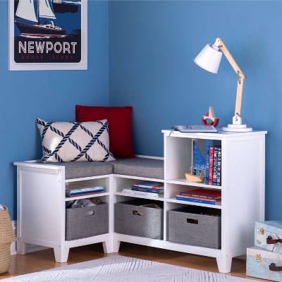 Martha Stewart Kids' Corner Reading Nook: Children's Bedroom Storage, Reading Bench with Cube Toy Storage Organizer