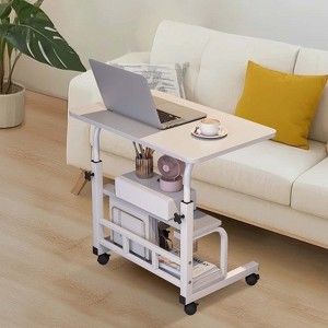 Portable Rolling Desk w/Wheels, Mobile Computer Desk for Small Space, Small Standing Desk with Shelves for Home Office Study, Sofa Side Table - 1 of 4