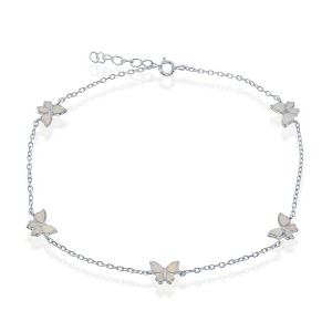 Opalata Sterling Silver, Butterfly Anklet - White Opal - White - 9+1 Inch - 1 of 3