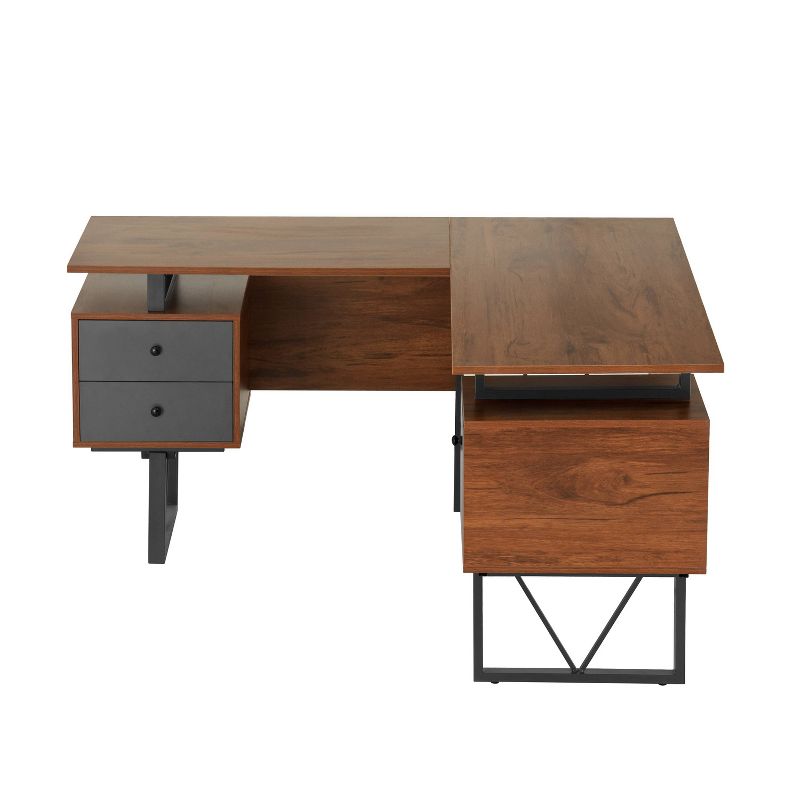 Reversible L Shaped Computer Desk with Drawers and File Cabinet Walnut - Techni Mobili, 3 of 12