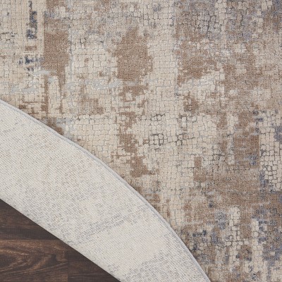 Round Grey and Beige Abstract Synthetic Area Rug