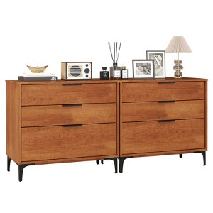 Tangkula 2PCS 3-Drawer Dresser w/ Metal Support Legs & Anti-tipping Kit for Bedroom Cherry - 1 of 4