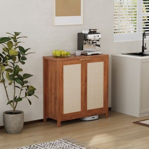 Rattan Sideboard Buffet Cabinet, Accent Storage Cabinet, Coffee Bar Cabinet with Adjustable Shelf, Floor Cabinet Risers for Kitchen - 1 of 4