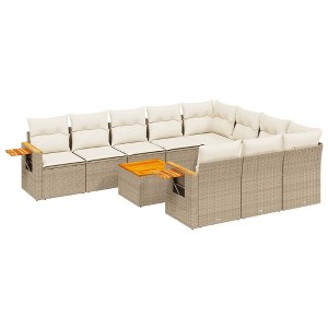 vidaXL Sofa Set Beige PE rattan Large Modular Garden Sofa Set - 1 of 4