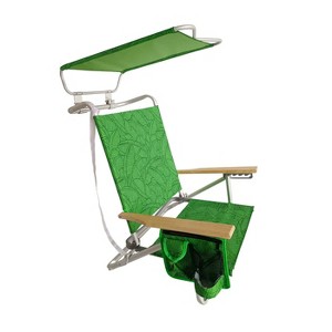Bliss Hammocks Folding Beach Chair, Adjustable Recliner, Outdoor Backpack Seat with Canopy and Storage Pouch, 275 lb Capacity, Green Banana Leaves - 1 of 4