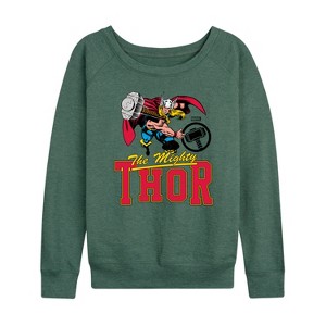 Women's - Marvel - Thor Collegiate Lightweight French Terry Wide Neck Long Sleeve Graphic Shirt - 1 of 4
