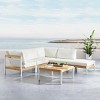 Modular Outdoor Corner Sofa Set Wood Grain Texture Sectional w/ Chaise Longue & Ottoman + Square Coffee Table - 3 of 4