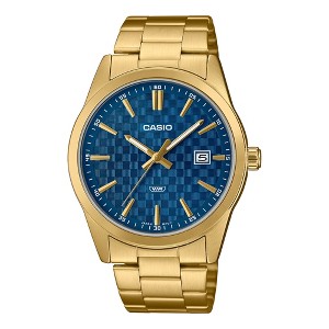 Casio Men’s Gold Analog Watch with Blue Pattern Dial and Date Display - MTP-VD03G-2A - 1 of 2