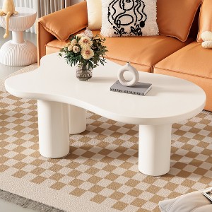 44" x 25.9" Easy Assembly Cloud Coffee Table with 1.5" Thick Tabletop, Cream Style Irregular End Table with 3 Sturdy Legs, for Living Room - 1 of 4