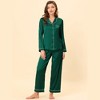 cheibear Women's Satin Button Down Lounge Tops and Pants Sleepwear Pajama Set - 3 of 4