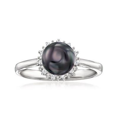 Ross-Simons 7-7.5mm Black Cultured Pearl Ring With Diamonds in Sterling Silver