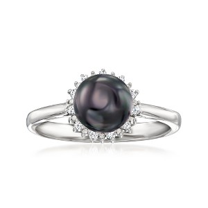 Ross-Simons 7-7.5mm Black Cultured Pearl Ring With Diamonds in Sterling Silver - 1 of 4