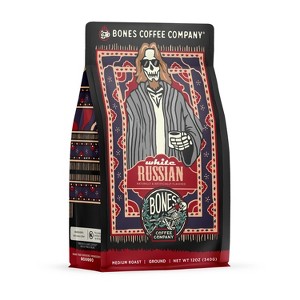 Bones Coffee Company White Russian Ground Coffee Beans Cream & Coffee Liqueur Flavor 12 oz Medium Roast (Ground) - 1 of 3