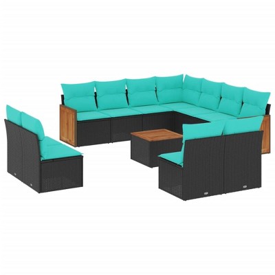 vidaXL Patio Sofa Set Black, Blue - Black With Table