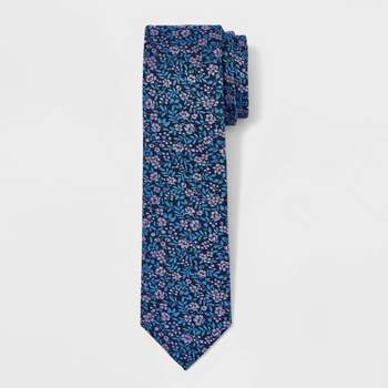 Men's Floral Print Neck Tie - Goodfellow & Co™ Navy Blue One Size