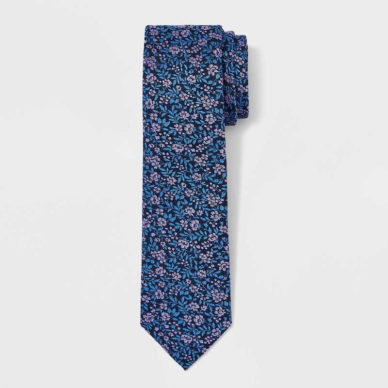 Men&#39;s Floral Print Neck Tie - Goodfellow &#38; Co&#8482; Navy Blue One Size, 1 of 5