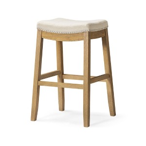 HomeRoots 31" Bone and Natural Faux Leather and Solid Wood Backless Bar Height Bar Chair - 1 of 4