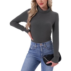 Womens Turtleneck Tops Mock Turtle Long Sleeve Shirts Fall Winter Warm UnderShirt Thermal Top Basic Layer - 1 of 4