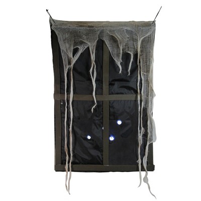 Northlight 41" Prelit Ghostly Faux Window with Sound and Tattered Curtain Halloween Decoration - Brown/White