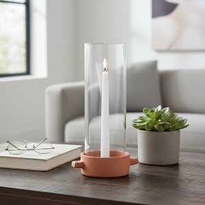Glass Hurricane Candle Holder with Terracotta Base - Decorative Pillar Candlestick Holder for Dining Table Centerpiece or Shelf Display - 1 of 4