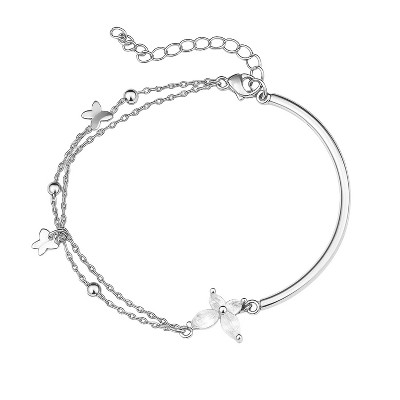 Silver Copper Half - Bangle Half - Chain Modern Women's Bracelet