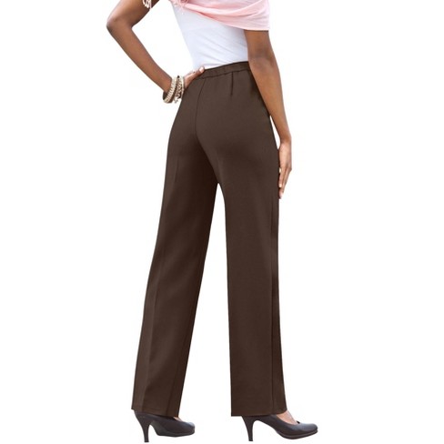Roaman's Women's Plus Size Tall Classic Bend Over Pant - 16 T, Brown