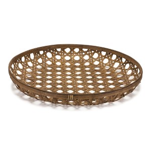 Large Round Tray – Bamboo Wood Construction – 4"H Centerpiece Base By Melrose - 1 of 3