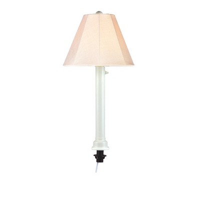 Patio Living Concepts Umbrella Table Lamp 20771 with 2 white tube body and antique beige linen Sunbrella shade fabric
