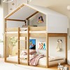 CLIHOME Rustic Twin Over Twin Wood Bunk Bed Frame with Tent and Ladder - 2 of 4