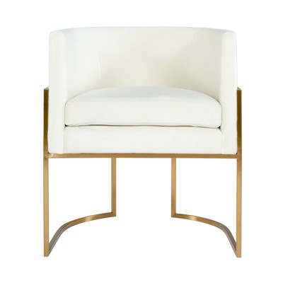 Cream Velvet Upholstered Dining Arm Chair with Gold Frame