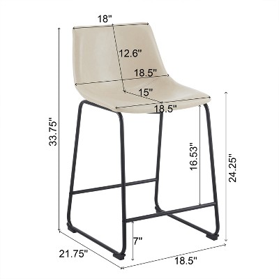 Cream Faux Leather and Black Steel Armless Counter Stools, Set of 2