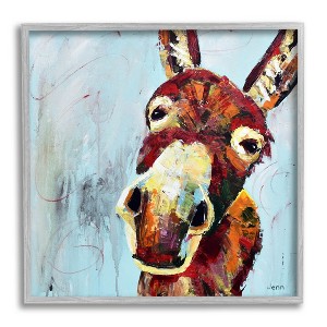 Stupell Industries Donkey Face Blue Background Framed Giclee Art - 1 of 4